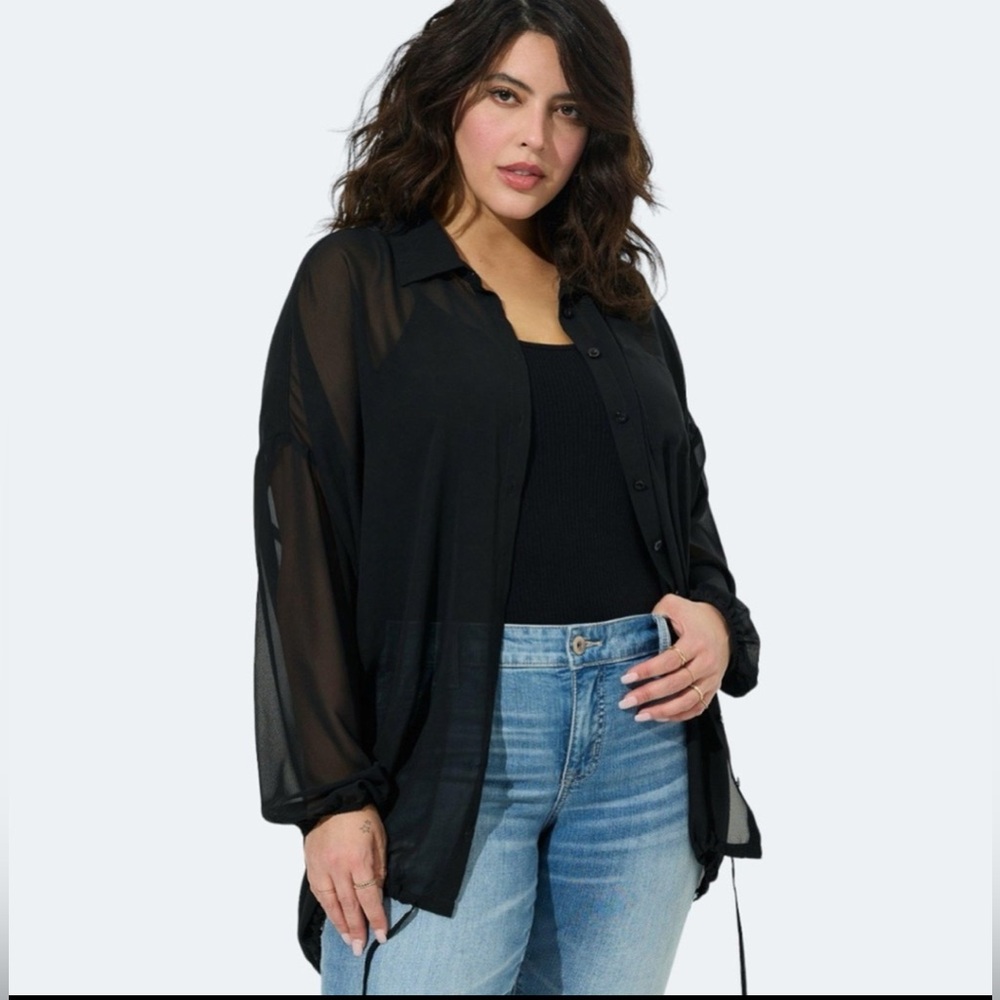 Torrid Black Chiffon 3/4 Sleeve Kimono size 1
